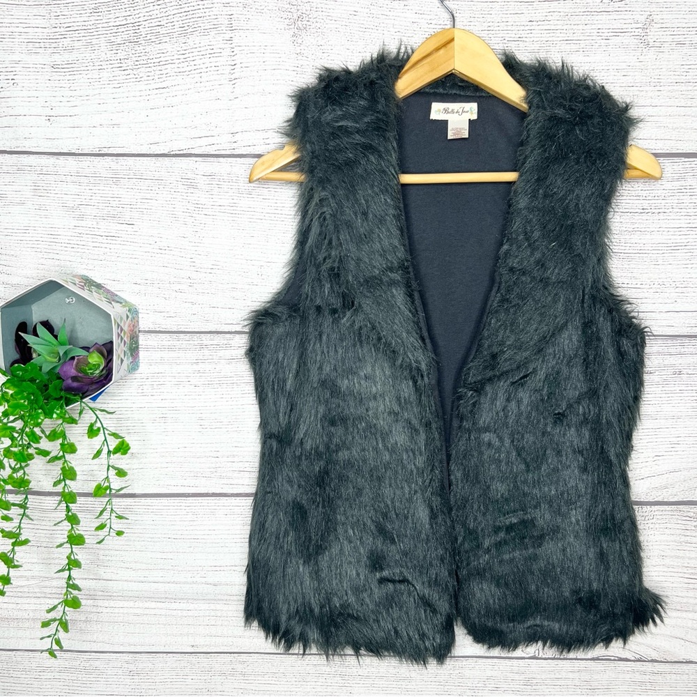 Belle du Jour Charcoal Gray Faux Fur Open Front Vest Size Large